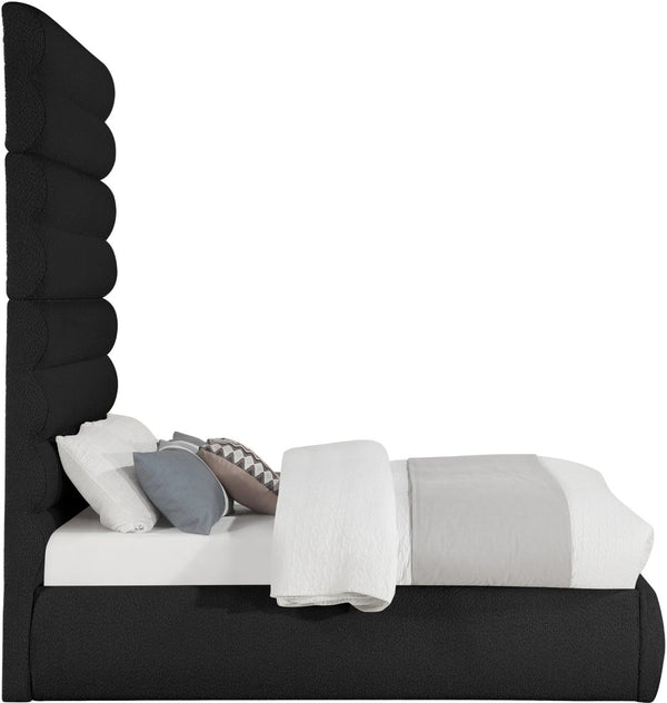 Meridian Furniture Adam Channel Tufted Boucle Upholstered Full Bed with Adjustable Panel Headboard B1256Black-F90