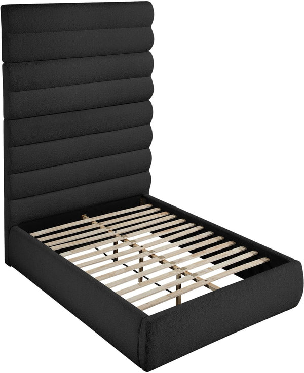 Meridian Furniture Adam Channel Tufted Boucle Upholstered Full Bed with Adjustable Panel Headboard B1256Black-F90