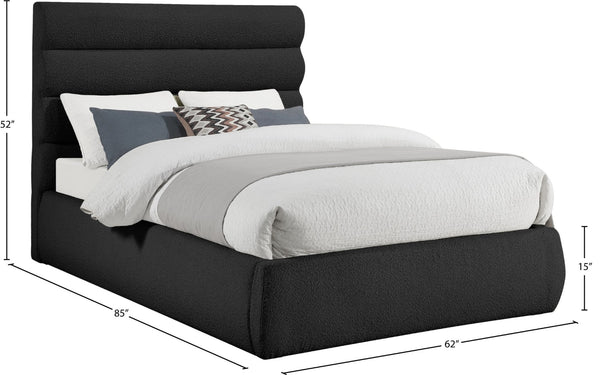 Meridian Furniture Adam Channel Tufted Boucle Full Bed with Adjustable Headboard for Modern Bedrooms B1256Black-F