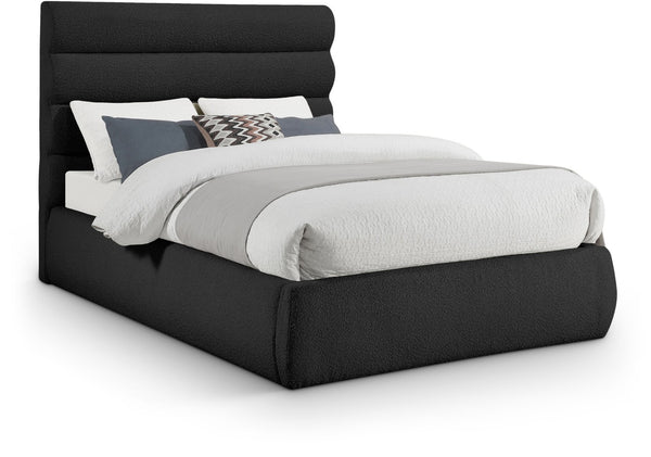 Meridian Furniture Adam Channel Tufted Boucle Full Bed with Adjustable Headboard for Modern Bedrooms B1256Black-F
