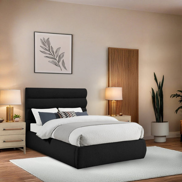 Meridian Furniture Adam Channel Tufted Boucle Full Bed with Adjustable Headboard for Modern Bedrooms B1256Black-F