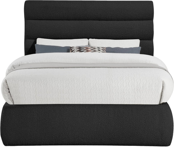 Meridian Furniture Adam Channel Tufted Boucle Full Bed with Adjustable Headboard for Modern Bedrooms B1256Black-F