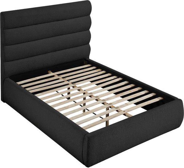 Meridian Furniture Adam Channel Tufted Boucle Full Bed with Adjustable Headboard for Modern Bedrooms B1256Black-F