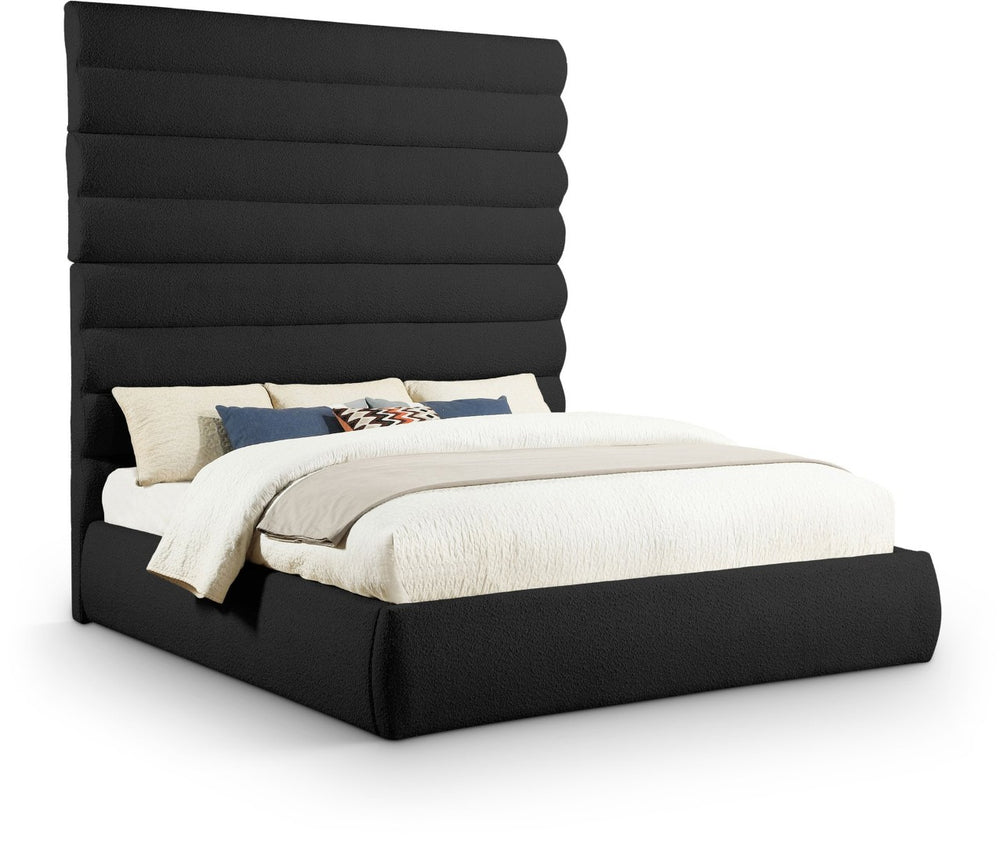 Meridian Furniture Adam Channel Tufted Boucle King Bed with Modular Headboard for Elegant Bedrooms B1256Black-K90