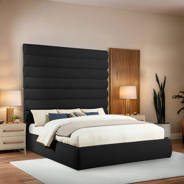 Meridian Furniture Adam Channel Tufted Boucle King Bed with Modular Headboard for Elegant Bedrooms B1256Black-K90