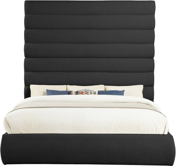 Meridian Furniture Adam Channel Tufted Boucle King Bed with Modular Headboard for Elegant Bedrooms B1256Black-K90