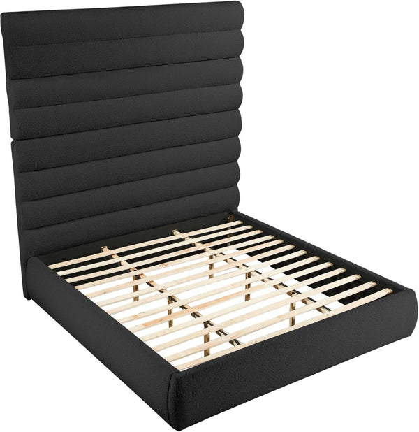 Meridian Furniture Adam Channel Tufted Boucle King Bed with Modular Headboard for Elegant Bedrooms B1256Black-K90