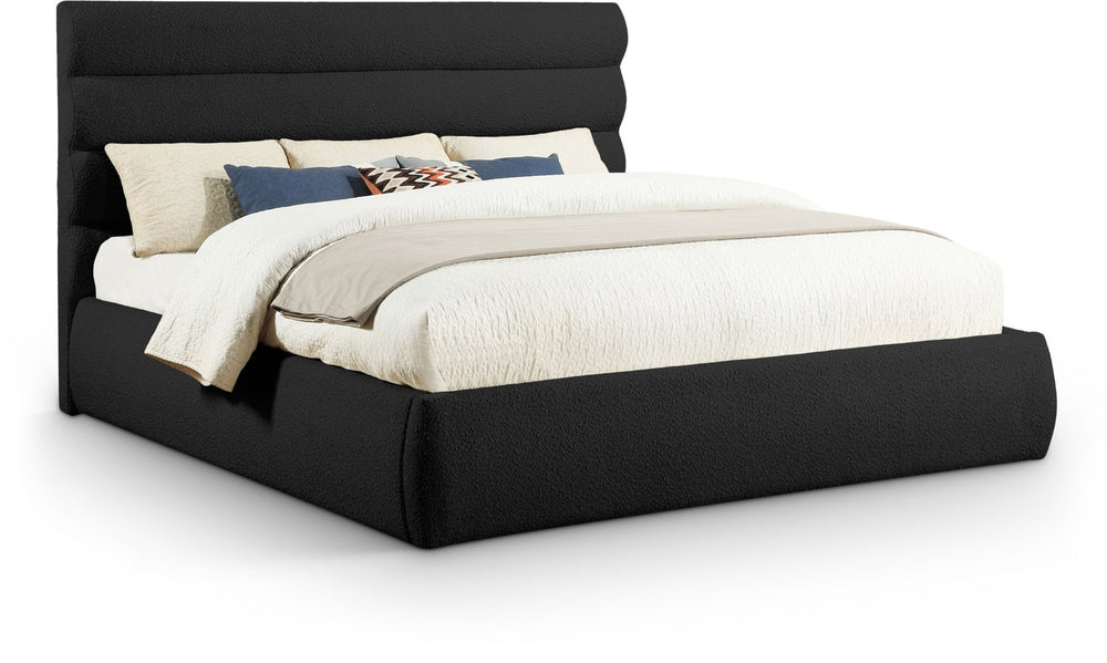 Meridian Furniture Adam Channel Tufted Boucle King Bed with Adjustable Headboard for Bold Bedrooms B1256Black-K