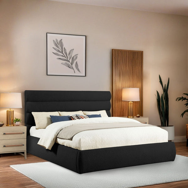 Meridian Furniture Adam Channel Tufted Boucle King Bed with Adjustable Headboard for Bold Bedrooms B1256Black-K