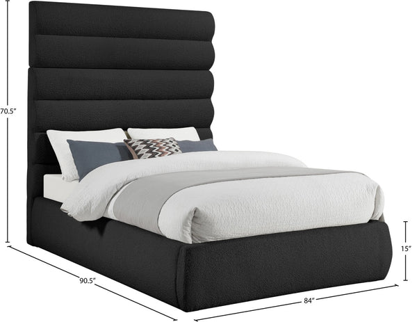 Meridian Furniture Adam Channel Tufted Boucle Queen Bed with Tall Modular Headboard Platform Base B1256Black-Q70