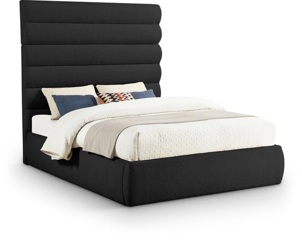 Meridian Furniture Adam Channel Tufted Boucle Queen Bed with Tall Modular Headboard Platform Base B1256Black-Q70