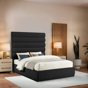 Meridian Furniture Adam Channel Tufted Boucle Queen Bed with Tall Modular Headboard Platform Base B1256Black-Q70