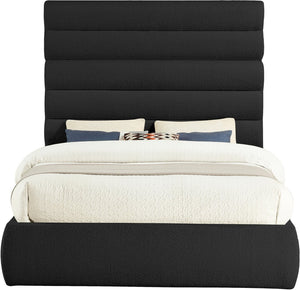Meridian Furniture Adam Channel Tufted Boucle Queen Bed with Tall Modular Headboard Platform Base B1256Black-Q70