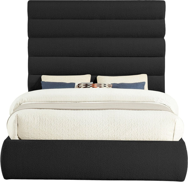 Meridian Furniture Adam Channel Tufted Boucle Queen Bed with Tall Modular Headboard Platform Base B1256Black-Q70