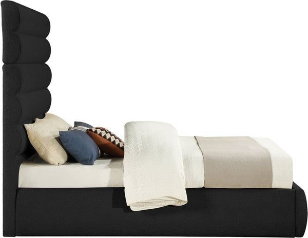 Meridian Furniture Adam Channel Tufted Boucle Queen Bed with Tall Modular Headboard Platform Base B1256Black-Q70