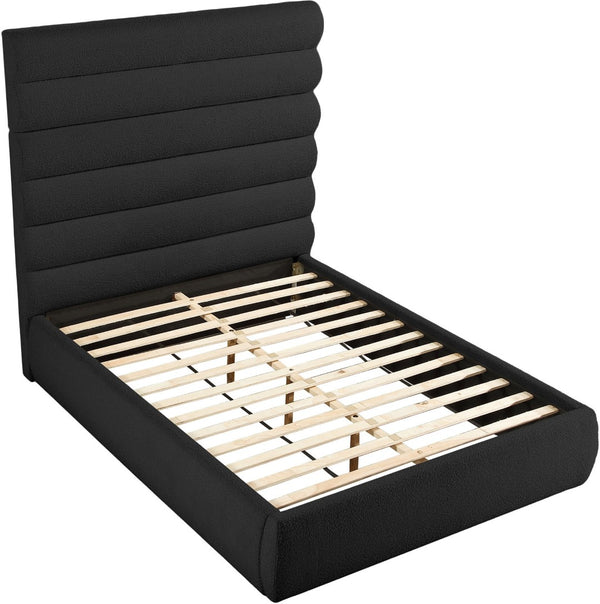 Meridian Furniture Adam Channel Tufted Boucle Queen Bed with Tall Modular Headboard Platform Base B1256Black-Q70