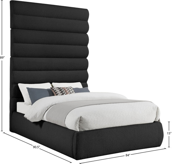 Meridian Furniture Adam Channel Tufted Boucle Queen Bed with Tall Headboard for Bold Bedrooms B1256Black-Q90