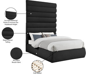 Meridian Furniture Adam Channel Tufted Boucle Queen Bed with Tall Headboard for Bold Bedrooms B1256Black-Q90