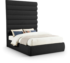 Meridian Furniture Adam Channel Tufted Boucle Queen Bed with Tall Headboard for Bold Bedrooms B1256Black-Q90
