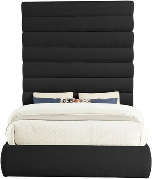 Meridian Furniture Adam Channel Tufted Boucle Queen Bed with Tall Headboard for Bold Bedrooms B1256Black-Q90