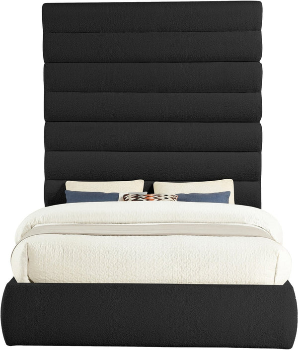 Meridian Furniture Adam Channel Tufted Boucle Queen Bed with Tall Headboard for Bold Bedrooms B1256Black-Q90