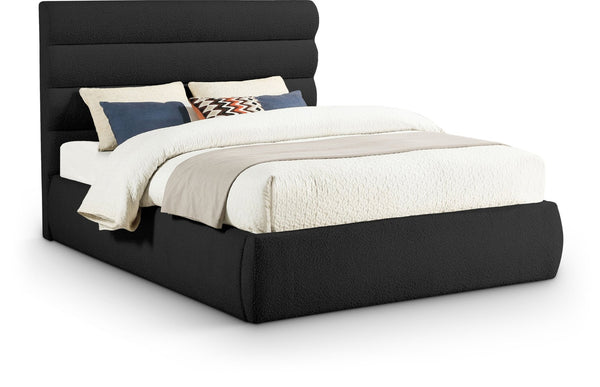 Meridian Furniture Adam Channel Tufted Boucle Queen Bed with Modular Headboard for Bold Bedrooms B1256Black-Q