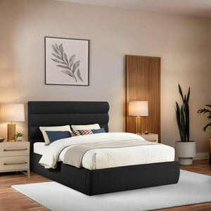 Meridian Furniture Adam Channel Tufted Boucle Queen Bed with Modular Headboard for Bold Bedrooms B1256Black-Q
