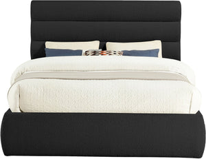 Meridian Furniture Adam Channel Tufted Boucle Queen Bed with Modular Headboard for Bold Bedrooms B1256Black-Q