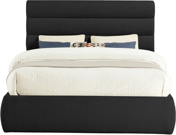 Meridian Furniture Adam Channel Tufted Boucle Queen Bed with Modular Headboard for Bold Bedrooms B1256Black-Q
