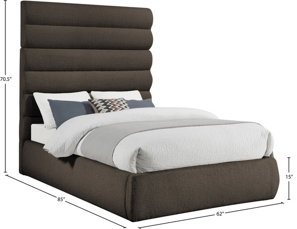 Meridian Furniture Adam Brown Boucle Upholstered Full Bed with Channel Tufted Headboard for Modern Rooms B1256Brown-F70