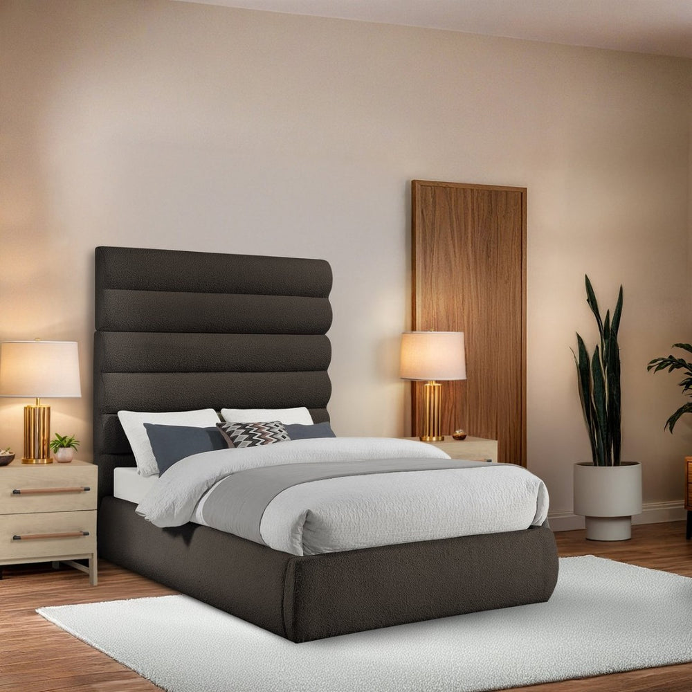 Meridian Furniture Adam Brown Boucle Upholstered Full Bed with Channel Tufted Headboard for Modern Rooms B1256Brown-F70
