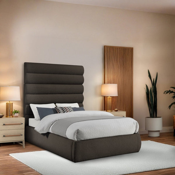 Meridian Furniture Adam Brown Boucle Upholstered Full Bed with Channel Tufted Headboard for Modern Rooms B1256Brown-F70