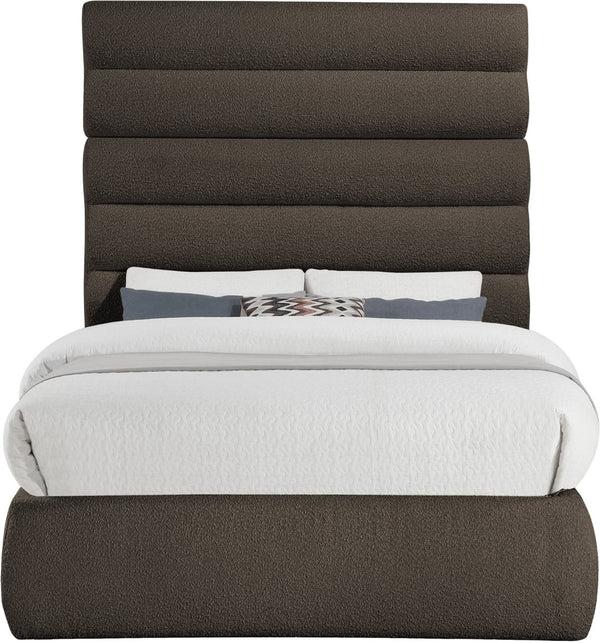 Meridian Furniture Adam Brown Boucle Upholstered Full Bed with Channel Tufted Headboard for Modern Rooms B1256Brown-F70