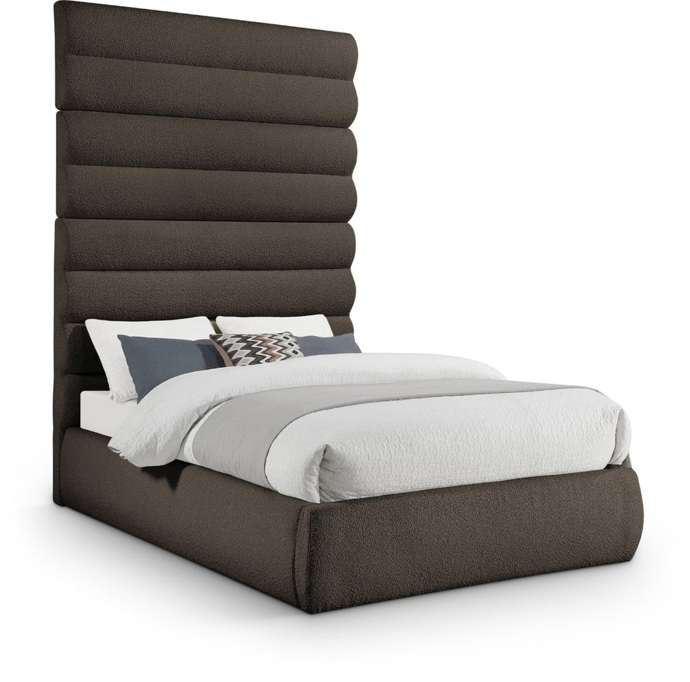 Meridian Furniture Adam Brown Boucle Upholstered Full Platform Bed with Channel Tufted Headboard B1256Brown-F90