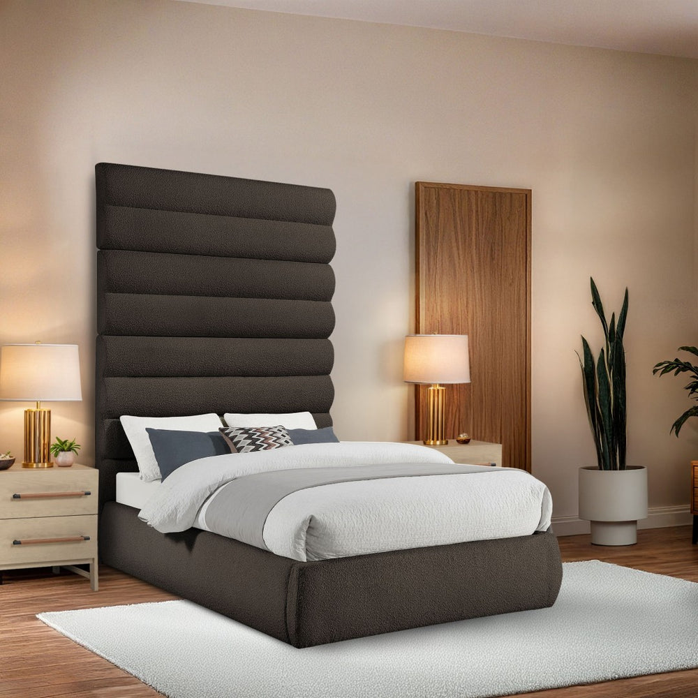 Meridian Furniture Adam Brown Boucle Upholstered Full Platform Bed with Channel Tufted Headboard B1256Brown-F90