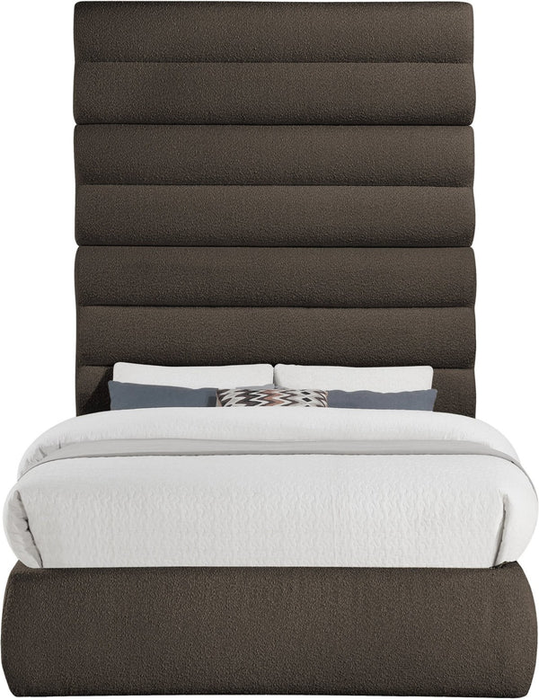 Meridian Furniture Adam Brown Boucle Upholstered Full Platform Bed with Channel Tufted Headboard B1256Brown-F90