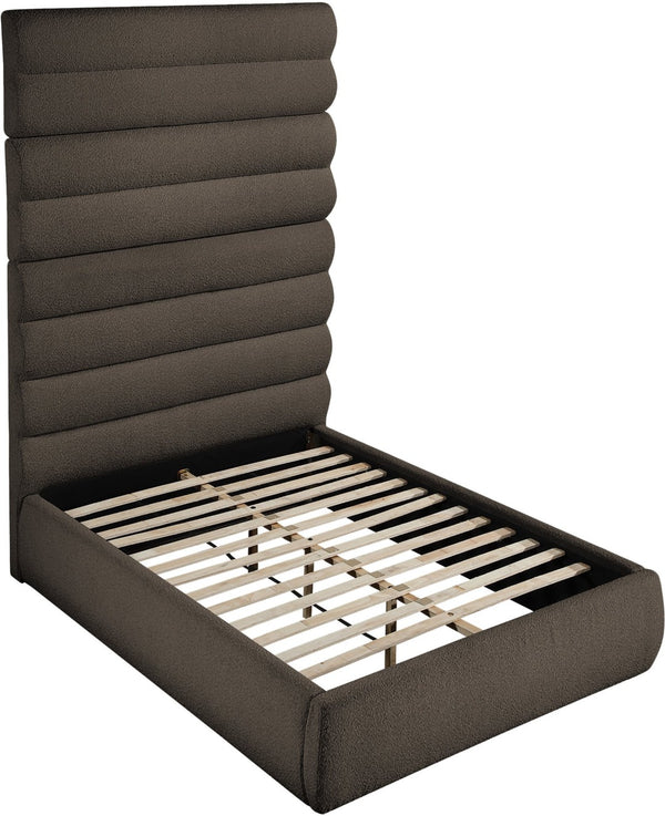 Meridian Furniture Adam Brown Boucle Upholstered Full Platform Bed with Channel Tufted Headboard B1256Brown-F90