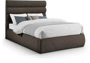 Meridian Furniture Adam Brown Channel Tufted Boucle Upholstered Full Bed for Modern Bedrooms B1256Brown-F