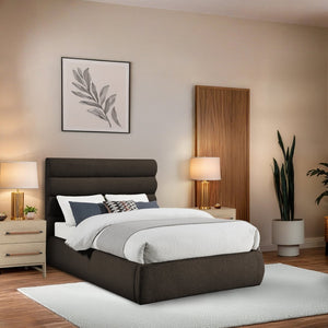 Meridian Furniture Adam Brown Channel Tufted Boucle Upholstered Full Bed for Modern Bedrooms B1256Brown-F