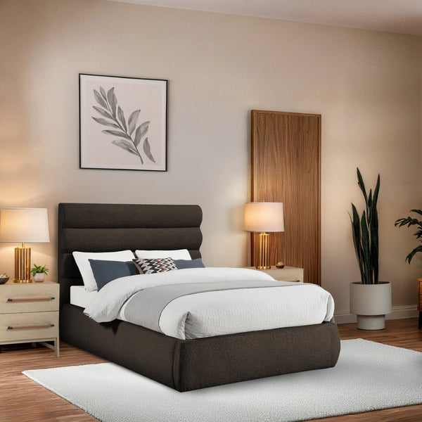 Meridian Furniture Adam Brown Channel Tufted Boucle Upholstered Full Bed for Modern Bedrooms B1256Brown-F