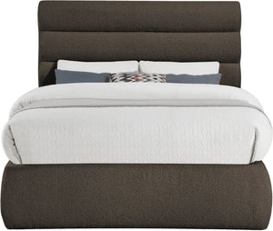 Meridian Furniture Adam Brown Channel Tufted Boucle Upholstered Full Bed for Modern Bedrooms B1256Brown-F