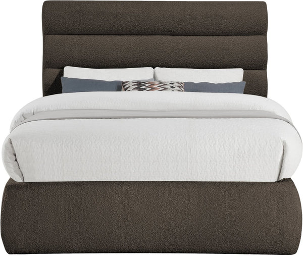 Meridian Furniture Adam Brown Channel Tufted Boucle Upholstered Full Bed for Modern Bedrooms B1256Brown-F
