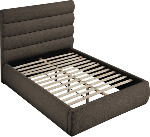 Meridian Furniture Adam Brown Channel Tufted Boucle Upholstered Full Bed for Modern Bedrooms B1256Brown-F