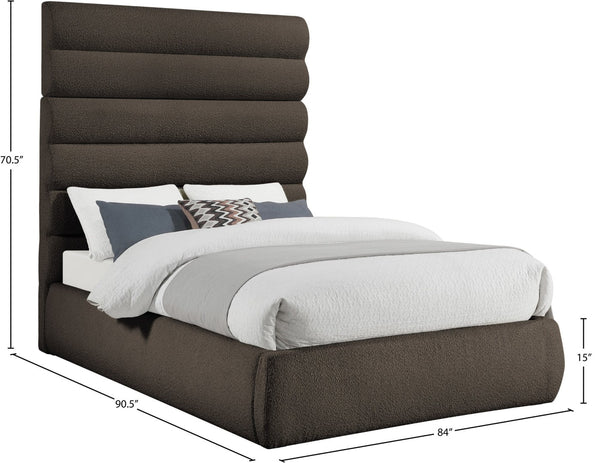 Meridian Furniture Adam Brown Channel Tufted Boucle Upholstered King Bed with Slatted Platform Base B1256Brown-K70