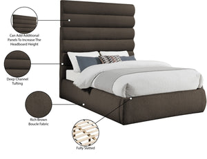 Meridian Furniture Adam Brown Channel Tufted Boucle Upholstered King Bed with Slatted Platform Base B1256Brown-K70