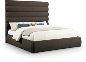 Meridian Furniture Adam Brown Channel Tufted Boucle Upholstered King Bed with Slatted Platform Base B1256Brown-K70