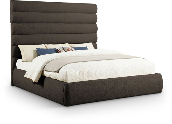 Meridian Furniture Adam Brown Channel Tufted Boucle Upholstered King Bed with Slatted Platform Base B1256Brown-K70