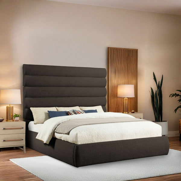 Meridian Furniture Adam Brown Channel Tufted Boucle Upholstered King Bed with Slatted Platform Base B1256Brown-K70