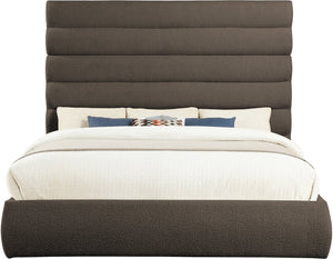 Meridian Furniture Adam Brown Channel Tufted Boucle Upholstered King Bed with Slatted Platform Base B1256Brown-K70