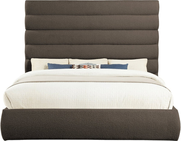 Meridian Furniture Adam Brown Channel Tufted Boucle Upholstered King Bed with Slatted Platform Base B1256Brown-K70